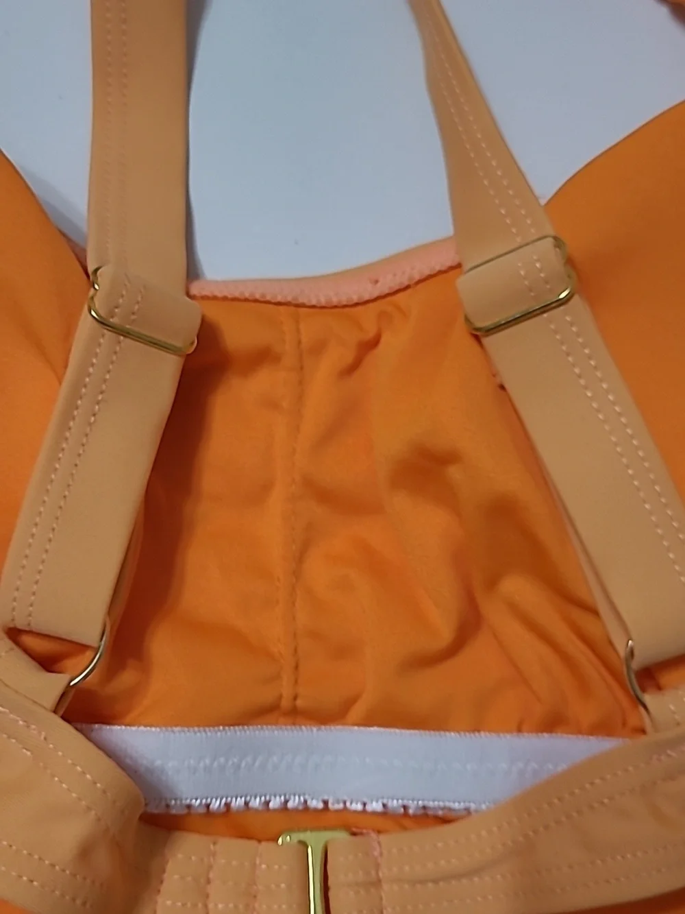 NWT New York & Company 3 Shades of Orange Colorblock Striped Bikini Top Size L